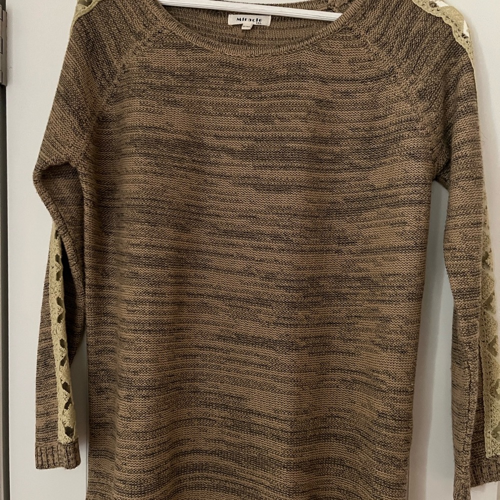 Miracle Brown Crew Neck Sweater Fine-Gauge Knit